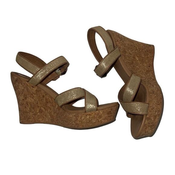 Ugg Jazmine Metallic Chestnut Gold Coast Cork Wedge Sandals Adjustable Sz 10 - Picture 3 of 9